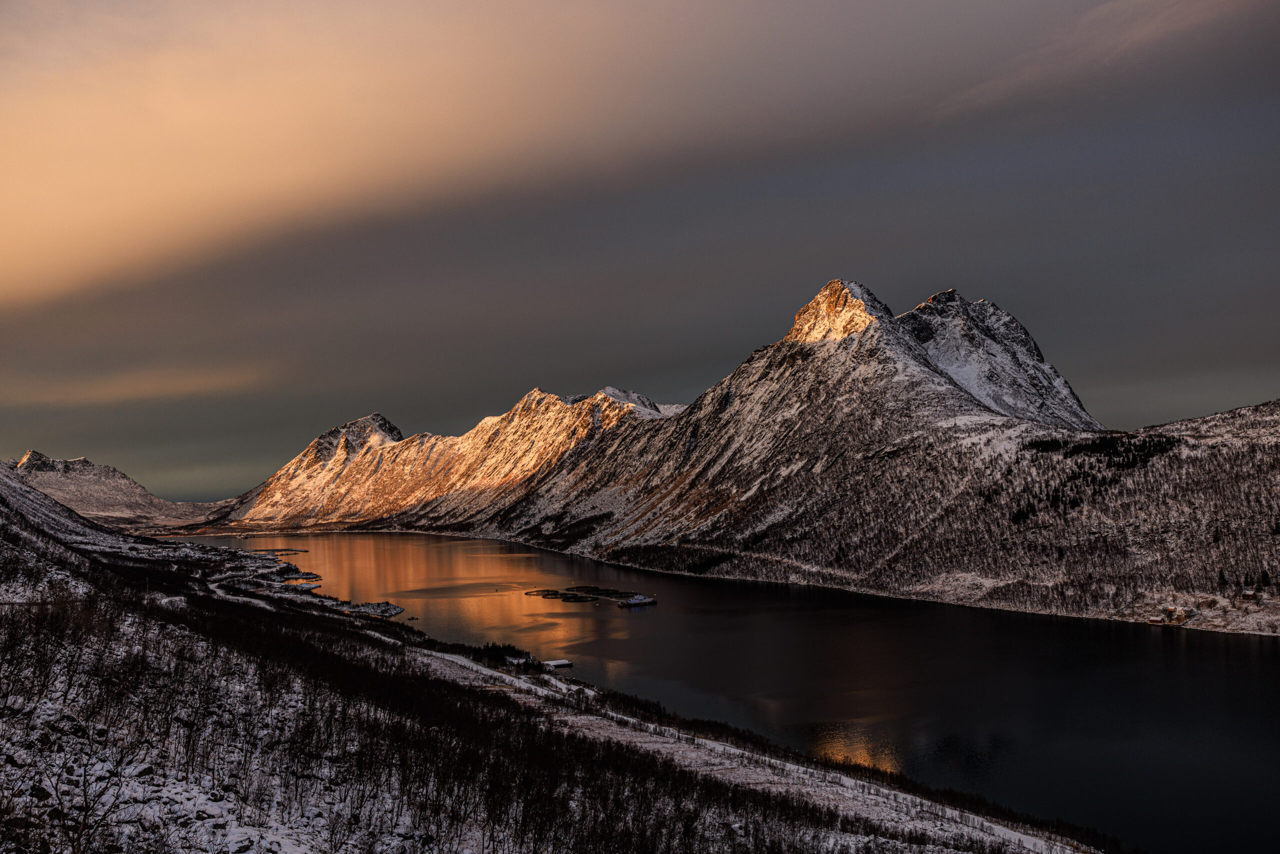 Fjäll och fjord i varmt ljus på Senja, Norge – fotografi av Anders Jorulf
